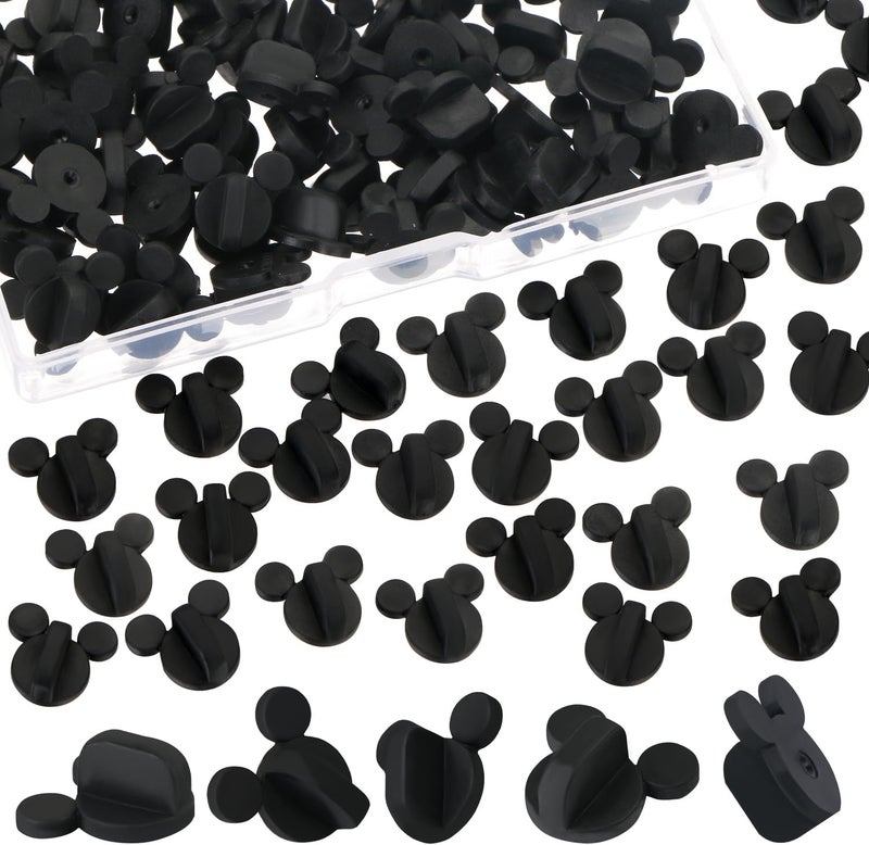 BENOSPACE 100Pcs PVC Rubber Mouse Ears Pin Backs Coat Tie Tack Mouse Head Pin Backs Lapel Pin Backs Clutch Backs Holder Clothes Pin Keepers for Replacement Varsity Uniform Badge Craft Making Accessory - Image 1